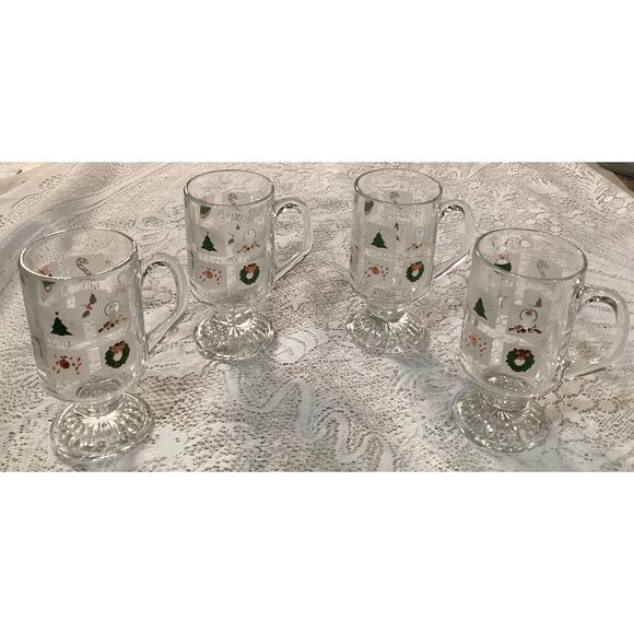 Vintage Set of 4 Culver Mid Century Christmas Potpourri Footed Mugs #4031 - Picture 3 of 9